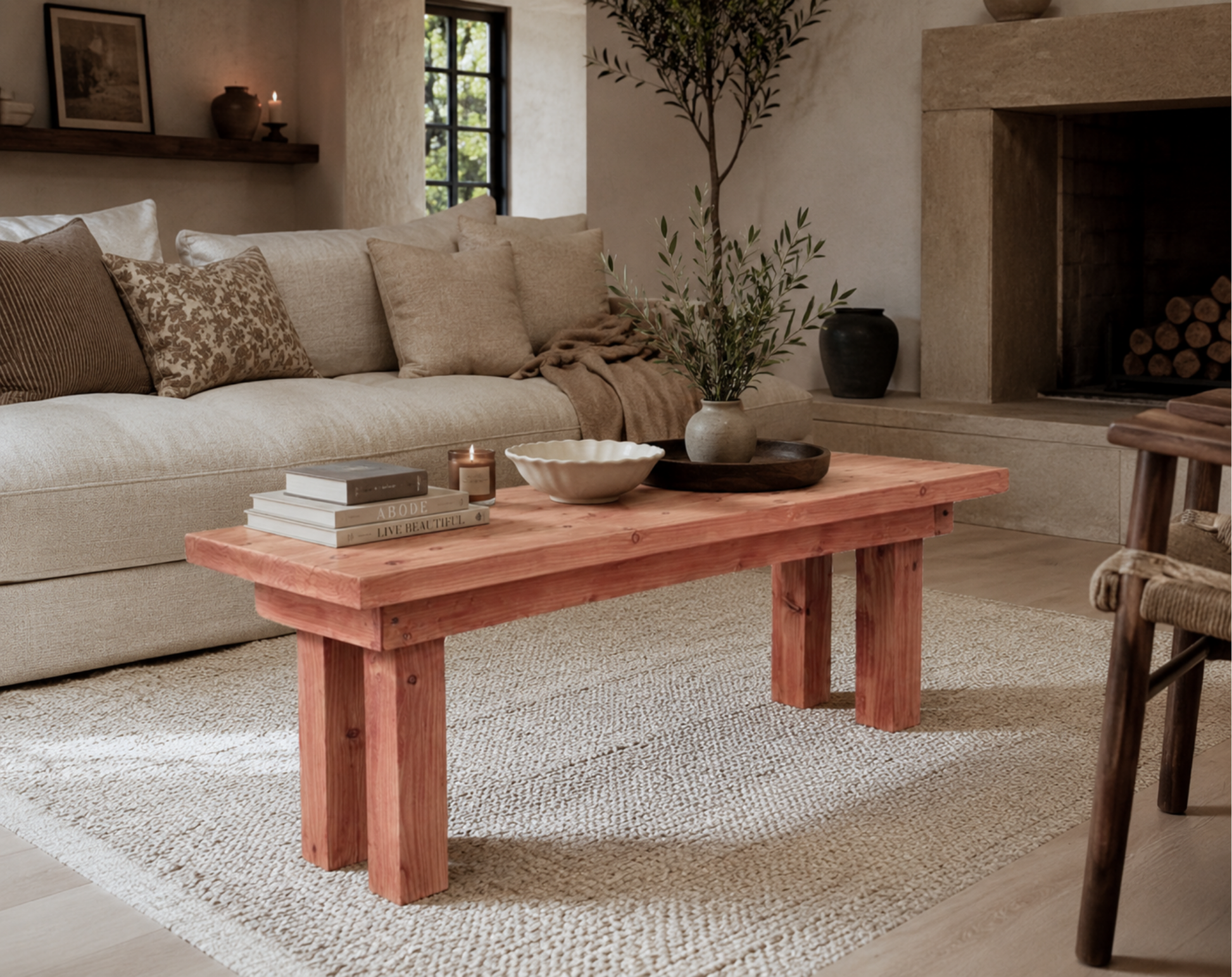 Solid Wood Long Coffee Table - Handcrafted - Available in medium, dark & Autumn finish