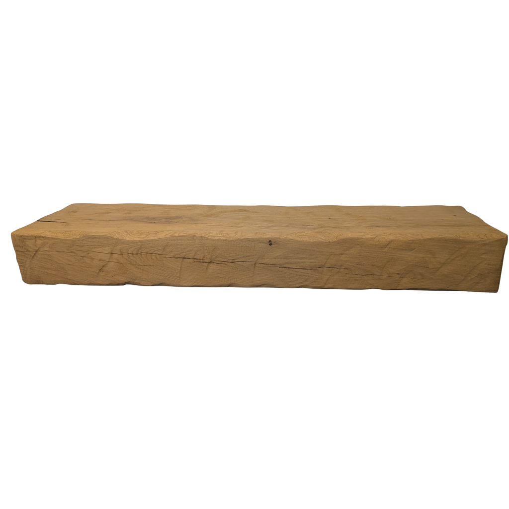 Oak Mantel Beam 4 x 8 - Heavily Worked - Solid Oak Fireplace Beam