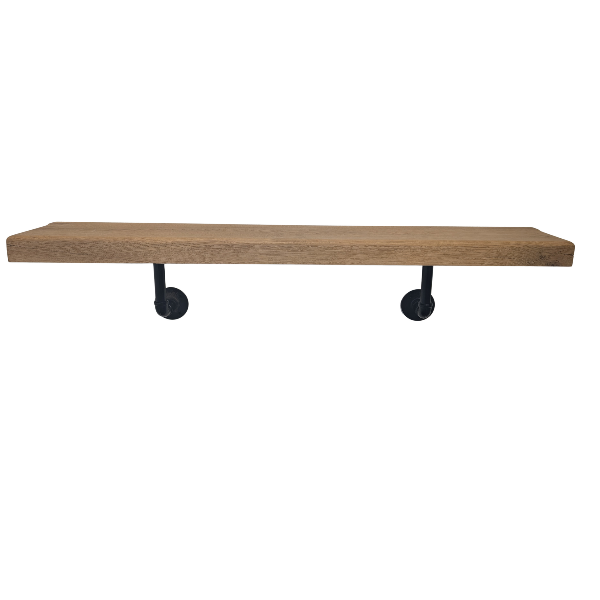 Oak Shelf with Pipe Bracket Supports (8x2) - 5 Finishes Available