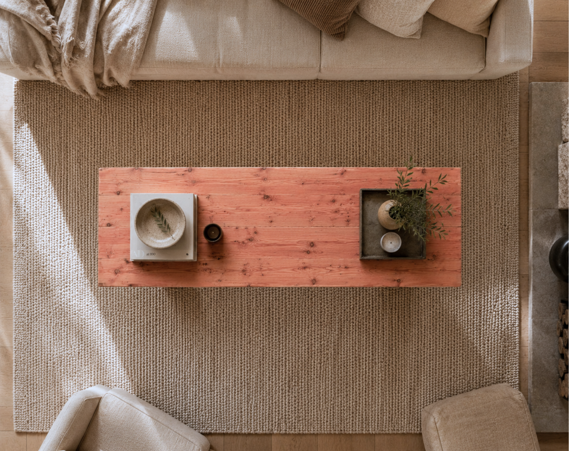 Solid Wood Long Coffee Table - Handcrafted - Available in medium, dark & Autumn finish