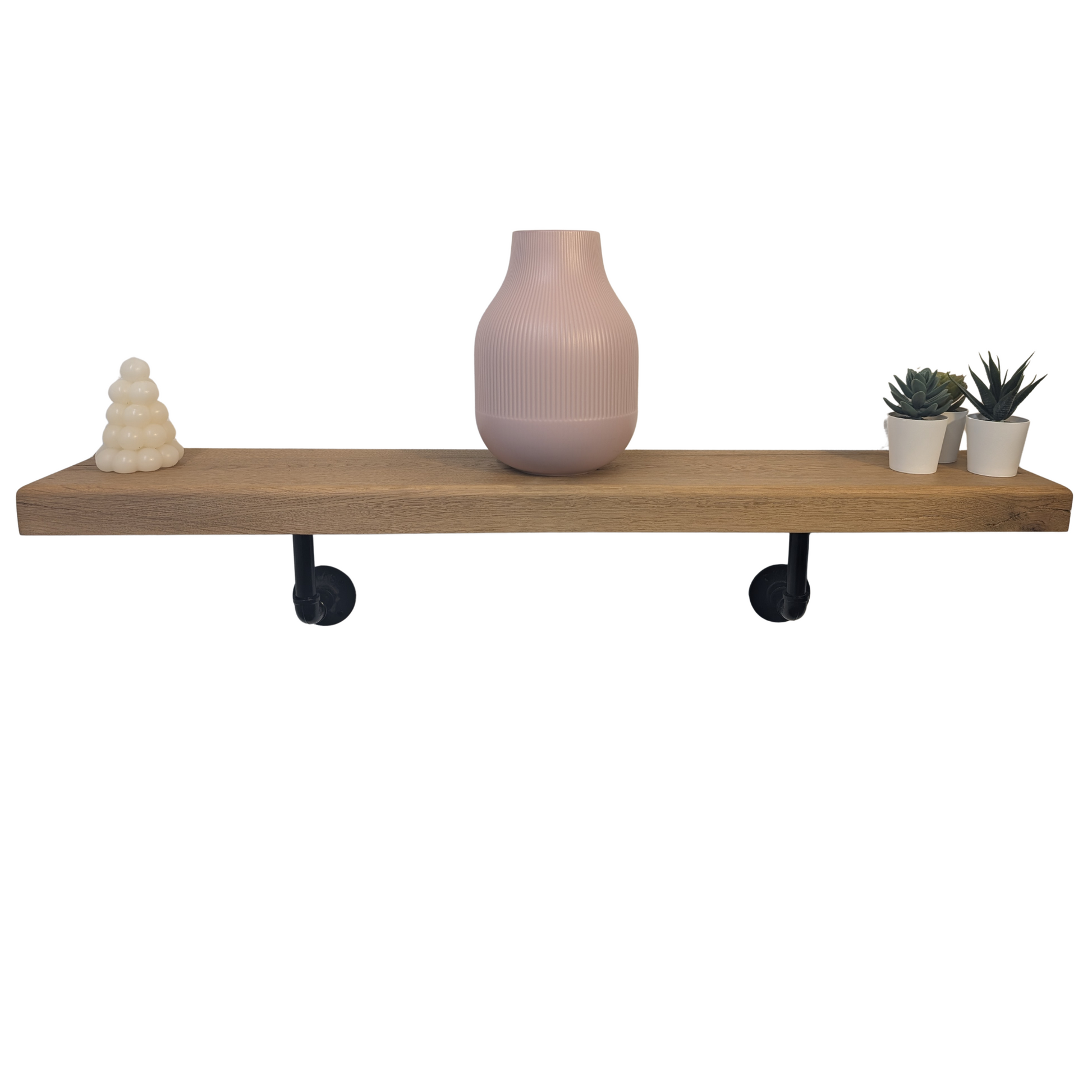 Oak Shelf with Pipe Bracket Supports (8x2) - 5 Finishes Available
