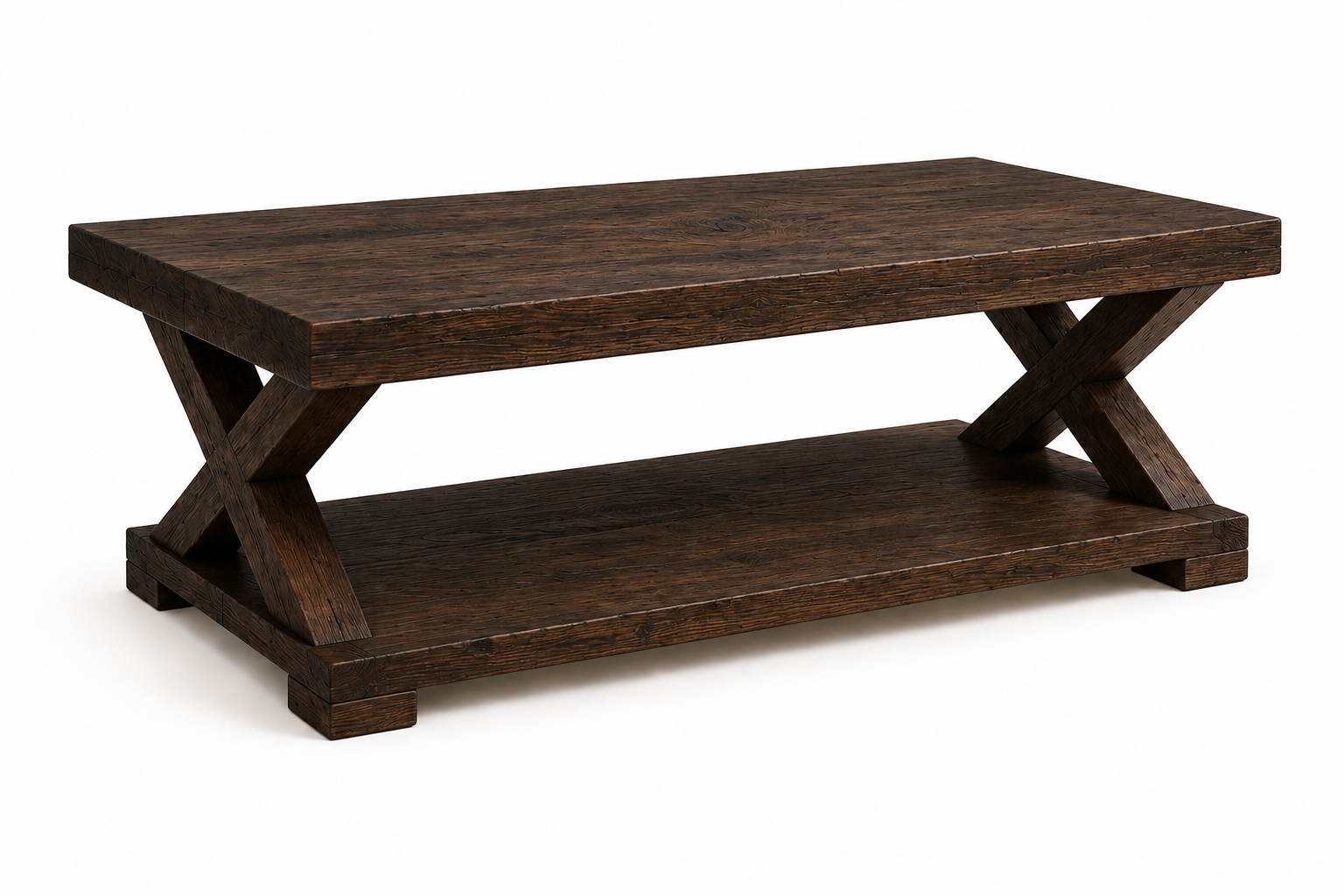 Handcrafted Solid Timber X Frame Coffee Table with Storage Shelf | Rustic Wooden Coffee Table