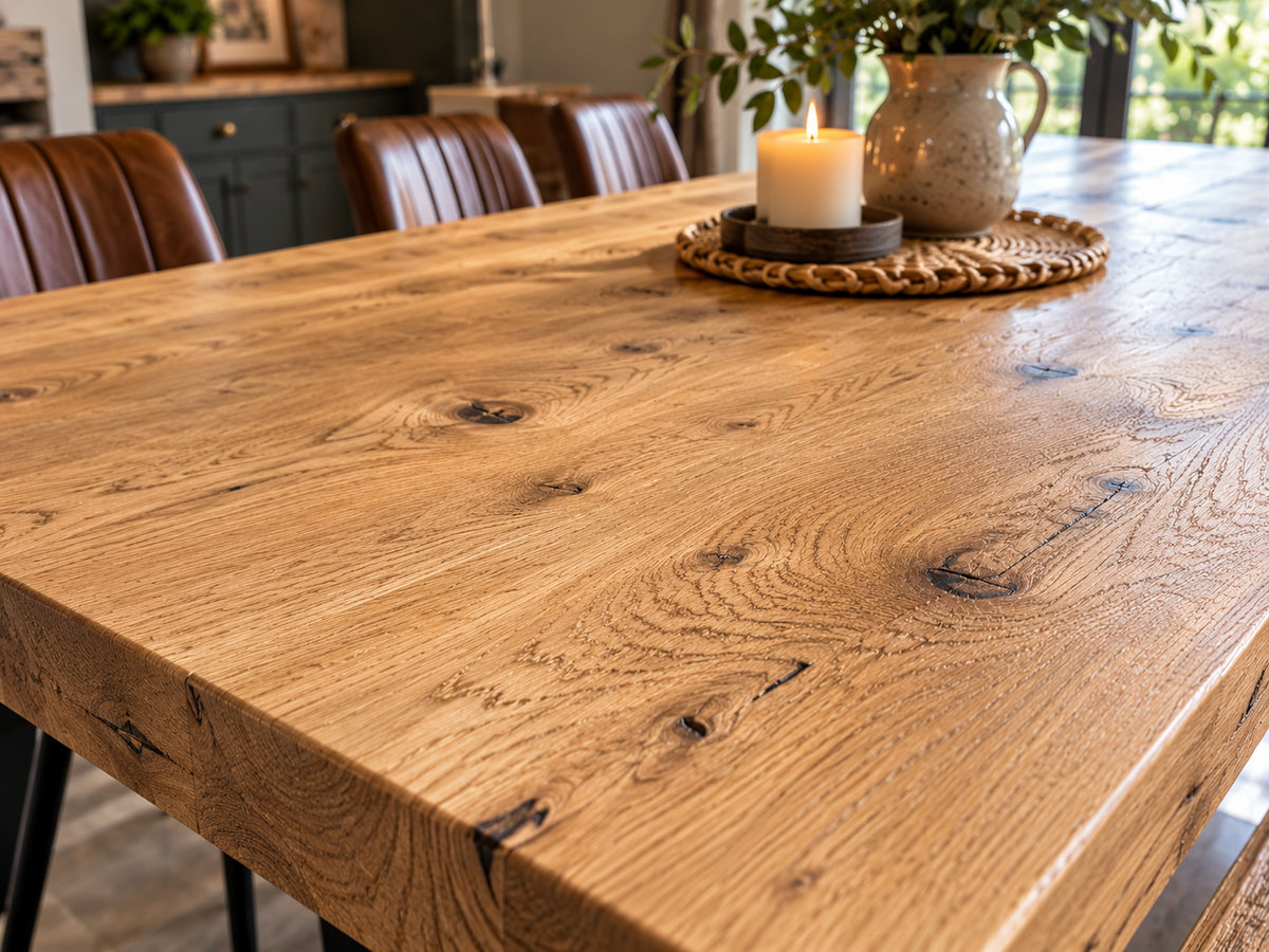 Handcrafted Solid Oak Dining Table with Matte Trapezoid Legs - Handmade  - Benches Sold Separately (Copy)