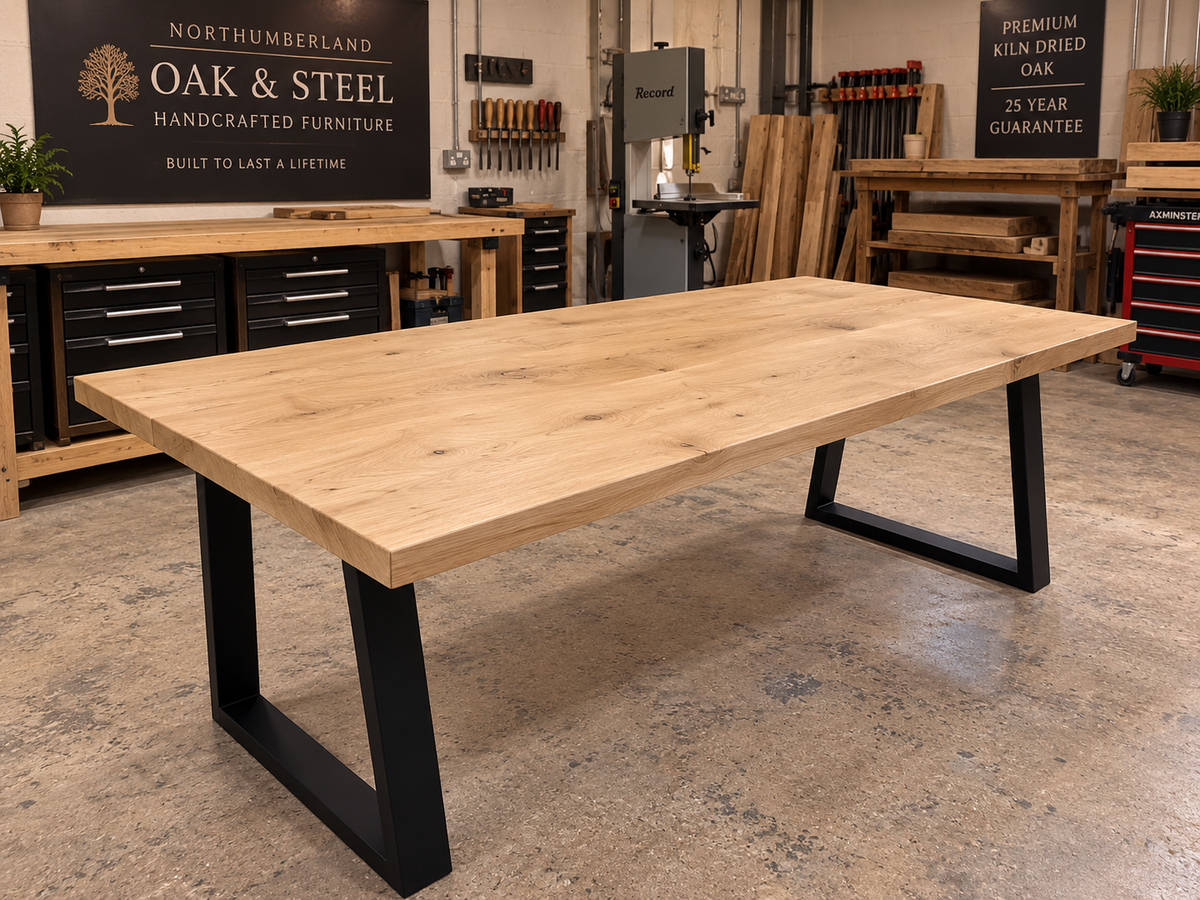 Handcrafted Solid Oak Dining Table with Matte Trapezoid Legs - Handmade  - Benches Sold Separately (Copy)
