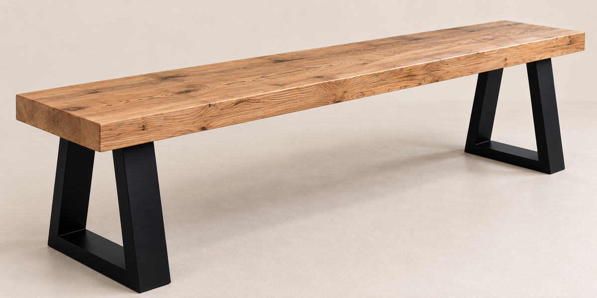 Solid Oak Dining Table Bench Trapezium Legs