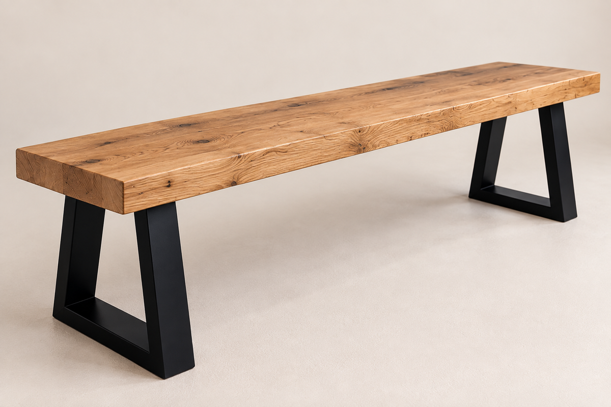 Solid Oak Dining Table Bench Trapezium Legs