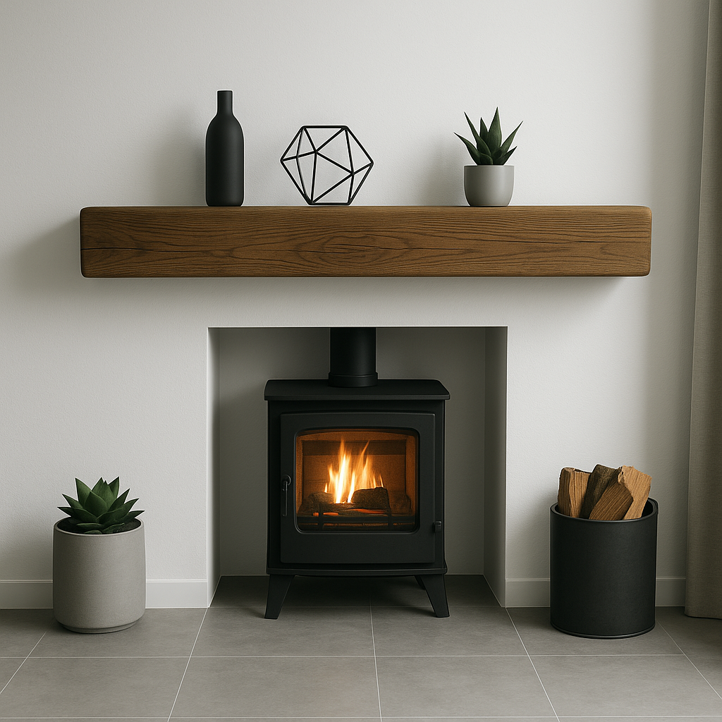 Oak Mantel Beam 4 x 6 - Heavily Worked - Solid Oak Fireplace Beam