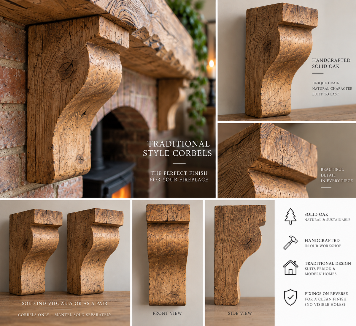 Solid Oak Corbels for 8x8 mantels