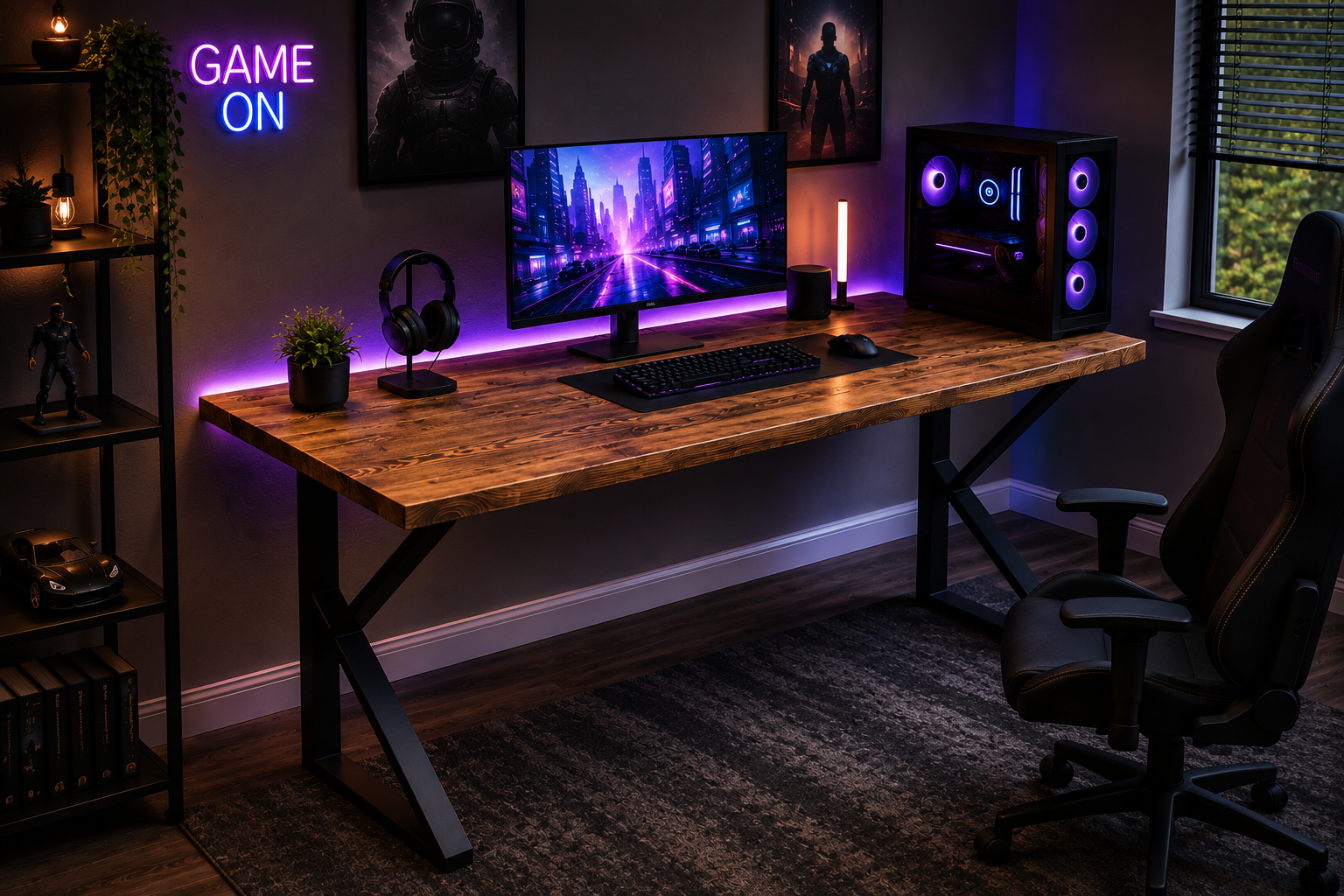 Handcrafted Solid Wooden Desk With Metal Legs