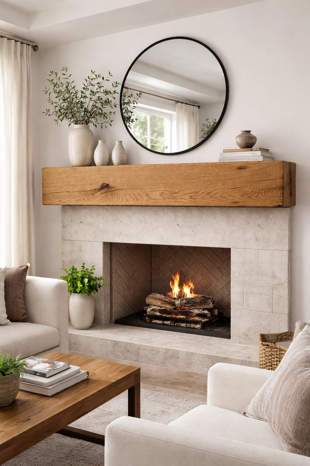 Oak Mantel Beam 8 x  8 (20cm(H) x 20cm(D) - Rounded Edges- Solid Oak Fireplace Beam