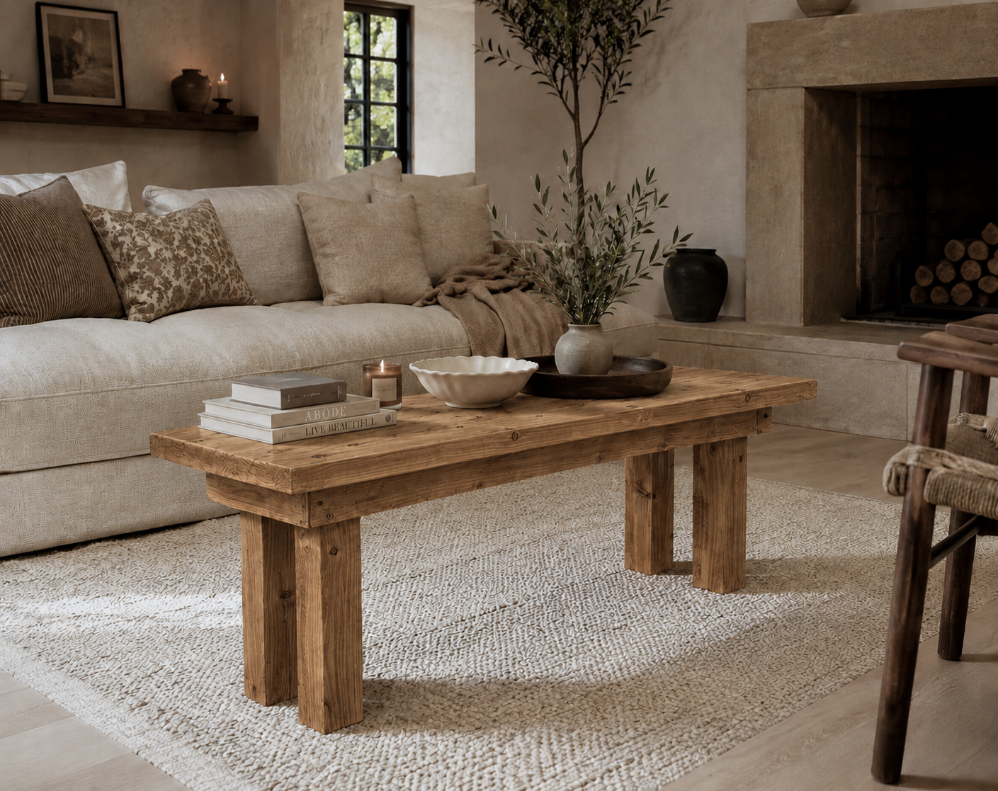 Solid Wood Long Coffee Table - Handcrafted - Available in medium, dark & Autumn finish