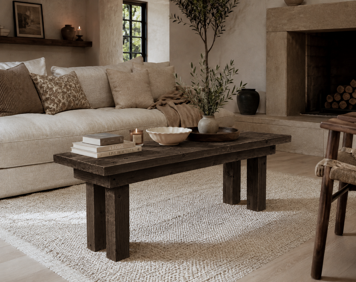 Solid Wood Long Coffee Table - Handcrafted - Available in medium, dark & Autumn finish
