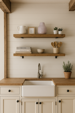 8in x 2in Oak Shelf with Black Steel Supports – Crafted in the Heart of England - 5 finishes