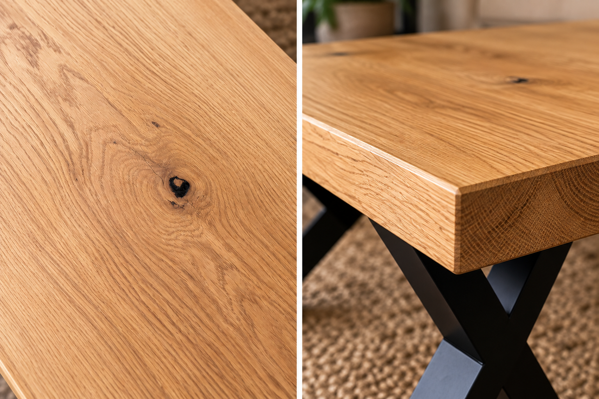 Solid Oak Metal X Leg Coffee Table