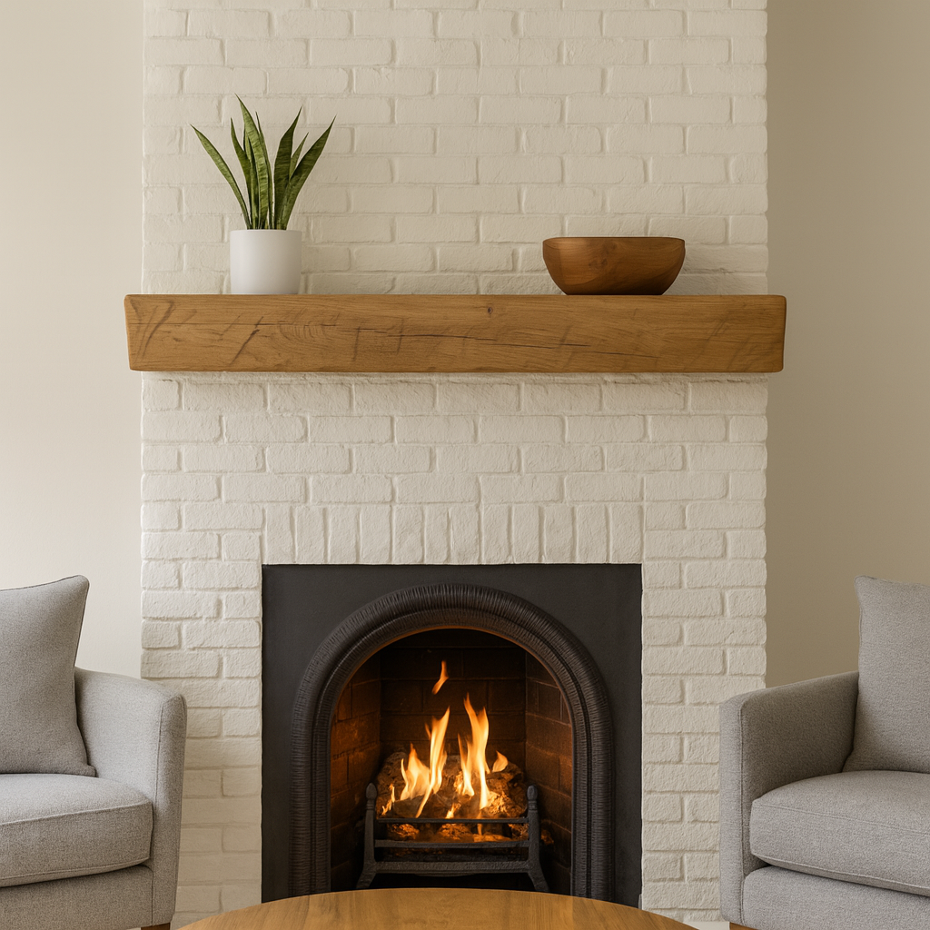 Oak Mantel Beam 4 x 8 - Heavily Worked - Solid Oak Fireplace Beam