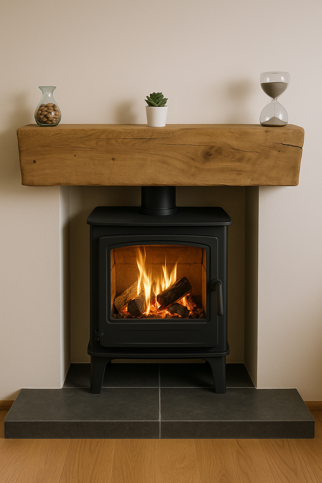 Oak Mantel Beam 8 x 4 - Heavily Worked - Solid Oak Fireplace Beam