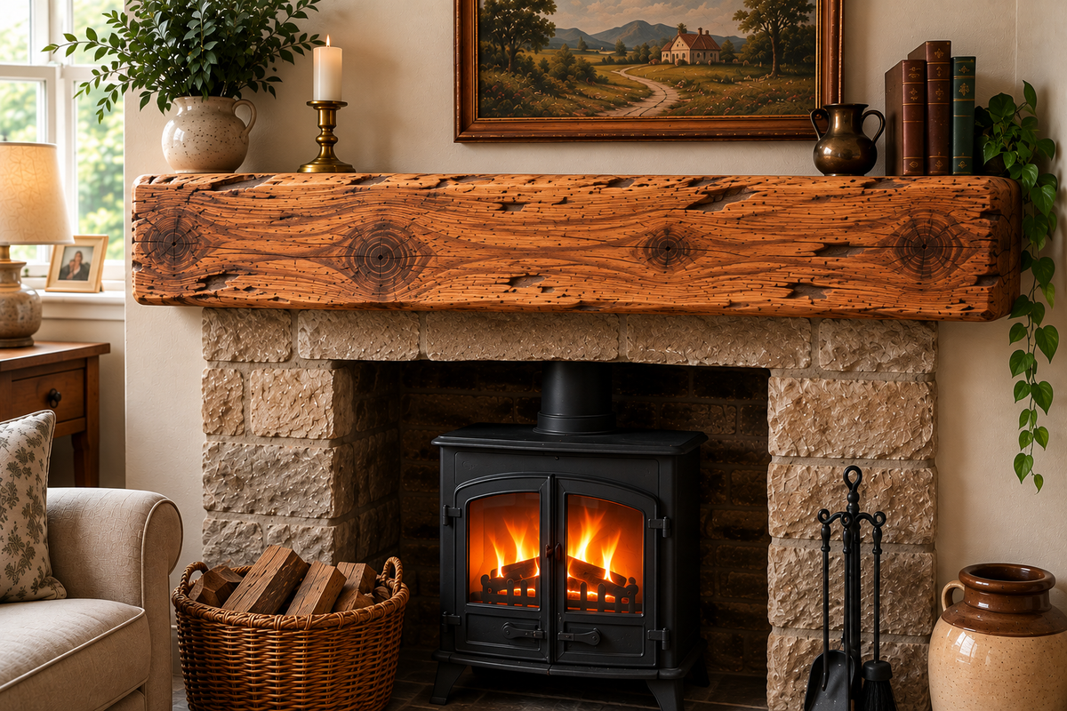 Northumbrian larch 8 x 4 mantel beam Heavily Worked