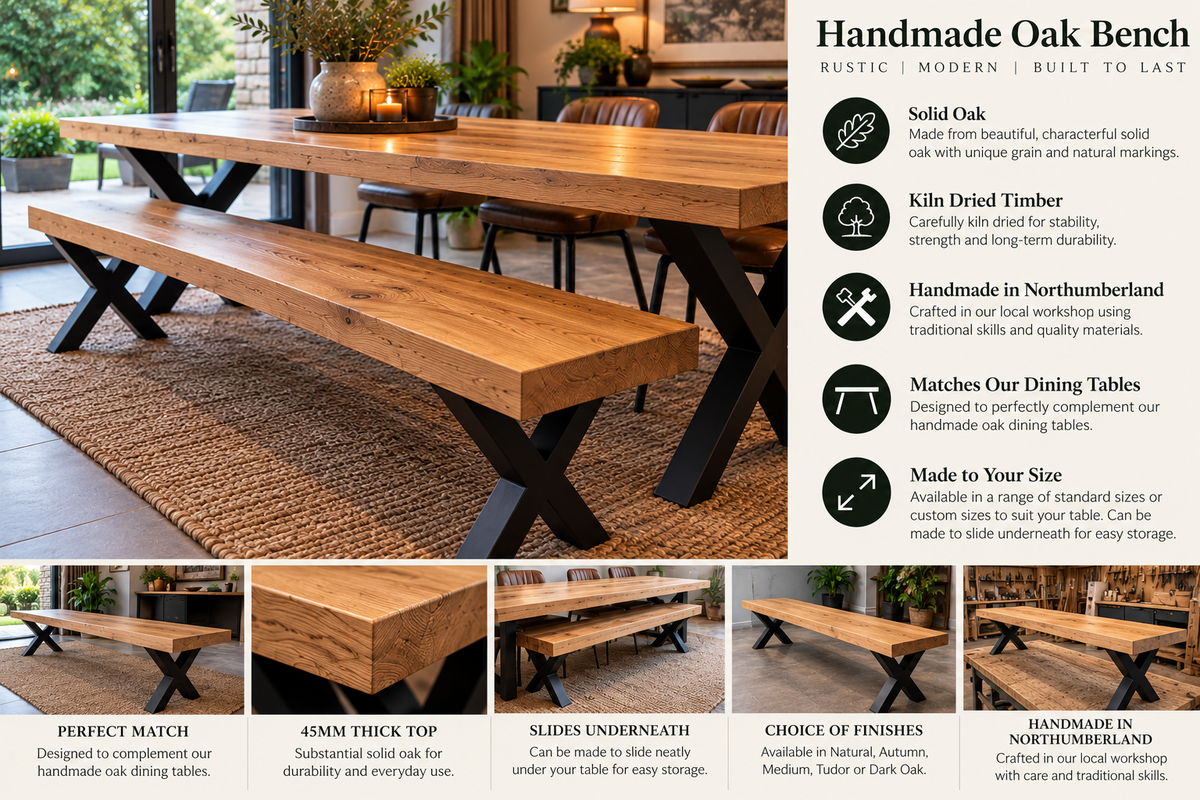 Solid Oak Dining Table Bench X Legs