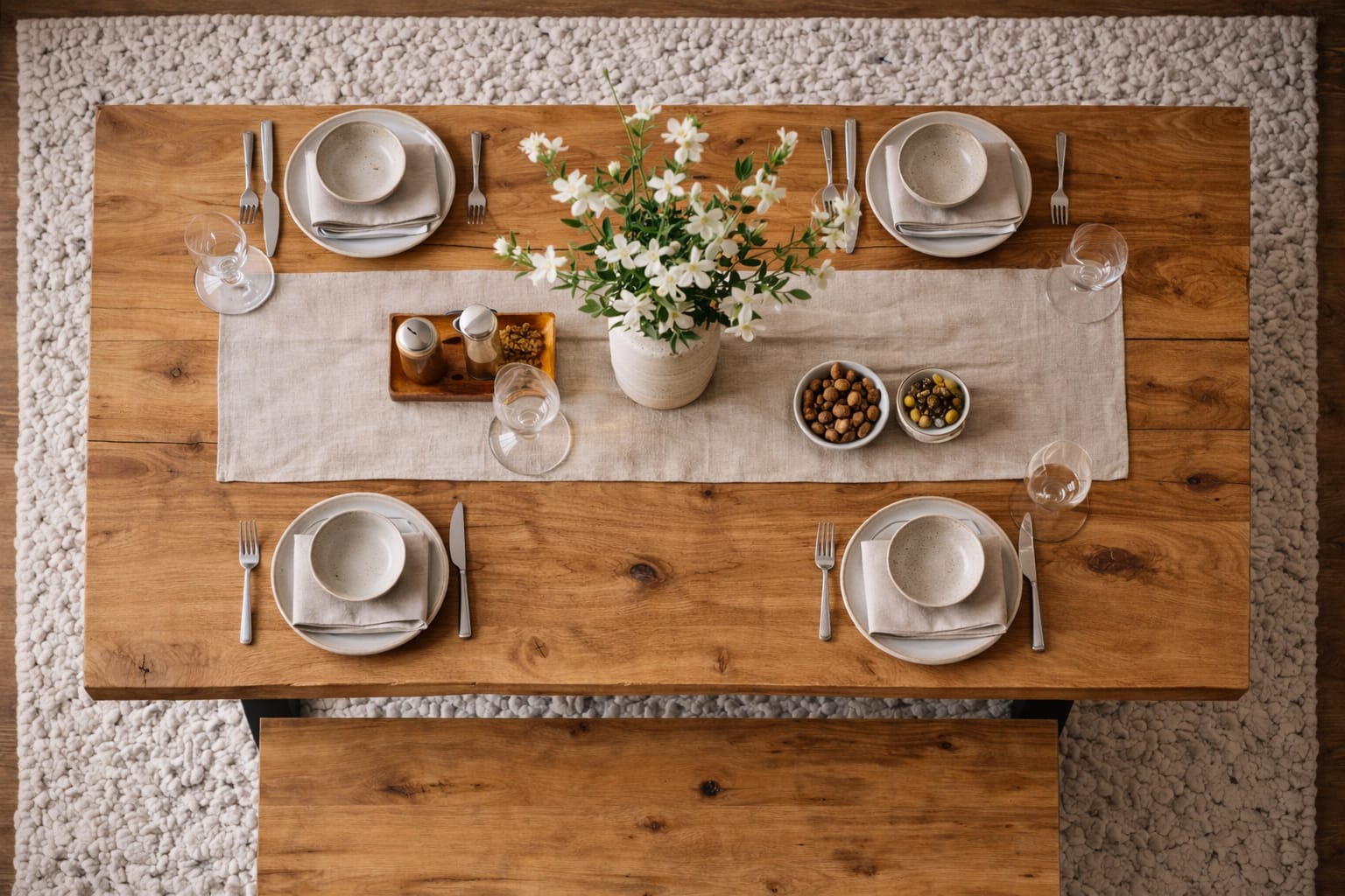 Handcrafted Solid wood Dining Table with Matte Trapezoid Legs - Handmade in 2 to 3 weeks - Benches Sold Separately