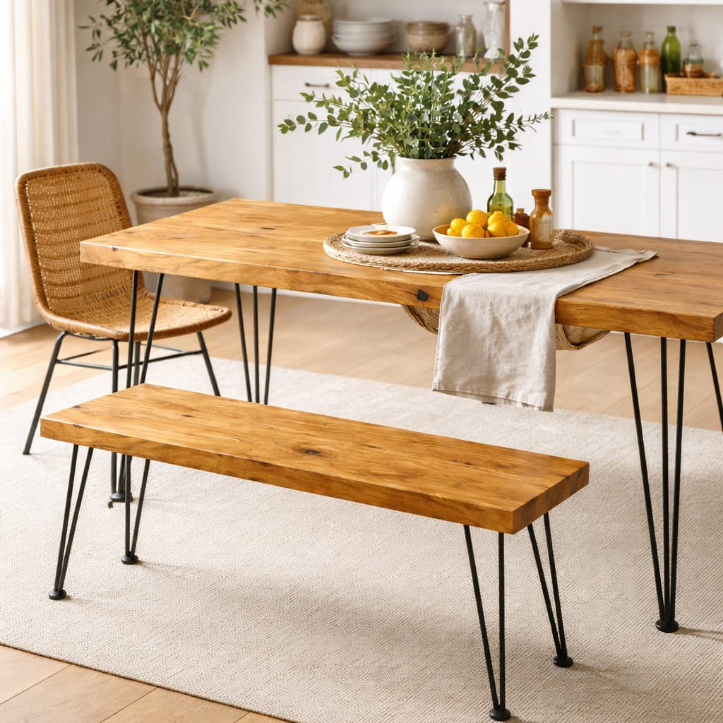 Dining Table Bench  Hairpin Legs
