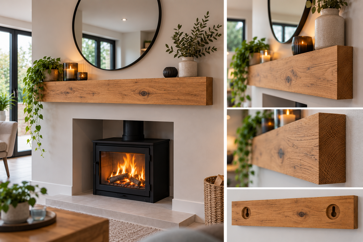 Light Weight 2x6 Rustic TImber Mantel for Plasterboard Walls (Fixings included)