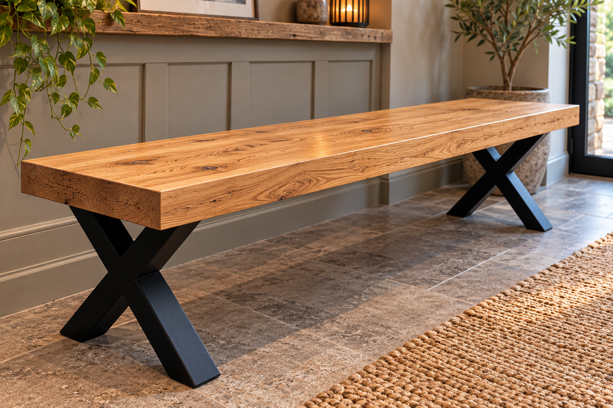 Solid Oak Dining Table Bench X Legs