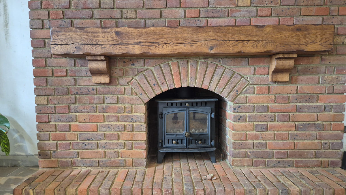 Oak Mantel Beam 8 x  8 (20cm(H) x 20cm(D) - Heavily Worked- Solid Oak Fireplace Beam - Fixings included (Copy)