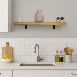 Rustic 8 x 2 Wooden Shelf with Black Steel Supports – Handcrafted in the Heart of England