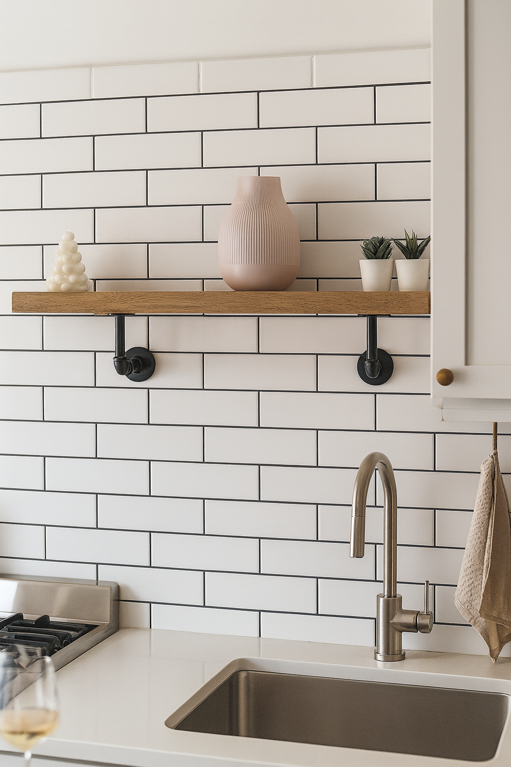 Oak Shelf with Pipe Bracket Supports (8x2) - 5 Finishes Available